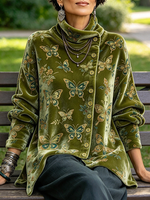 Chic Cozy Green Butterfly Velvet Tunic