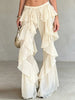High-waisted Tencel Slight-flare Trousers With Side Lacing And Tiered Ruffles
