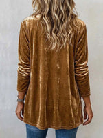 Women's Camel Velvet Open Front Draped Cardigan