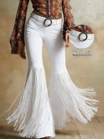 Women's Western Faux Suede Fringe Flare Pants