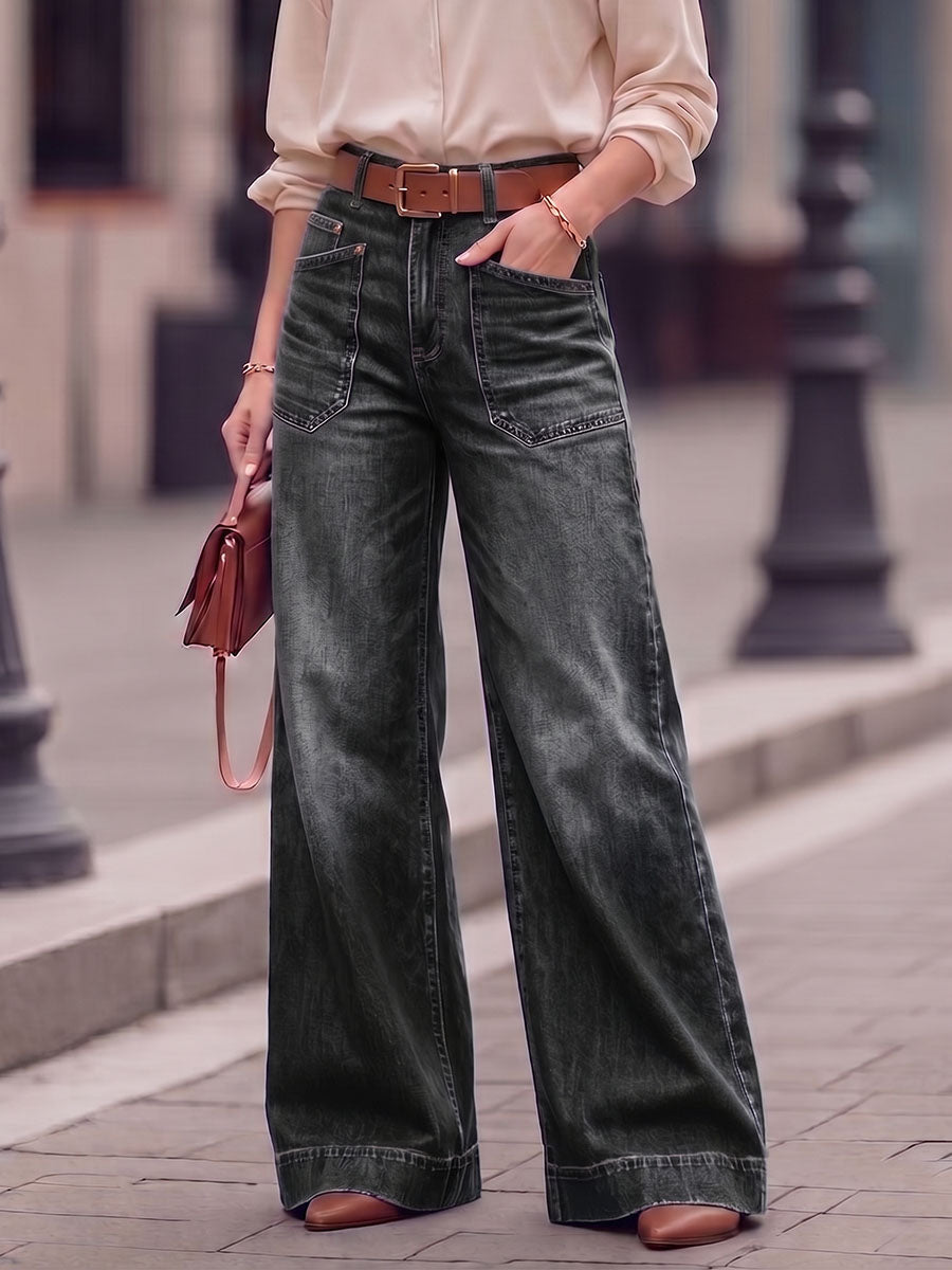 Women's High-waisted Casual Loose-fitting Wide-leg Jeans
