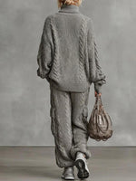 Gray Chunky Turtleneck Sweater And Mesh Cargo Pants Set