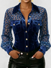 Chic Sexy Velvet Shirt With Sheer Animal Print Sleeves