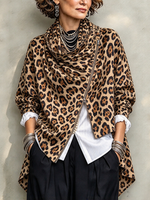 Chic Urban Leopard Print Asymmetrical Zip Jacket