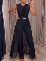 Chic Black Draped Chiffon Layered Jumpsuit