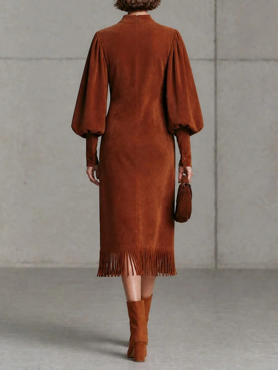 Suede-effect Fringe Midi Dress