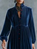 Elegant Navy Blue Velvet Maxi Dress