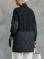Mock-layer Jacket Featuring A High-neck Cable-knit Panel And Quilted Padded Sections