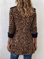 Women's Leopard Print Military Style Button-down Cardigan Jacket