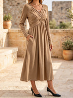 Elegant And Cozy Crossover V-neck Knitted Midi Dress