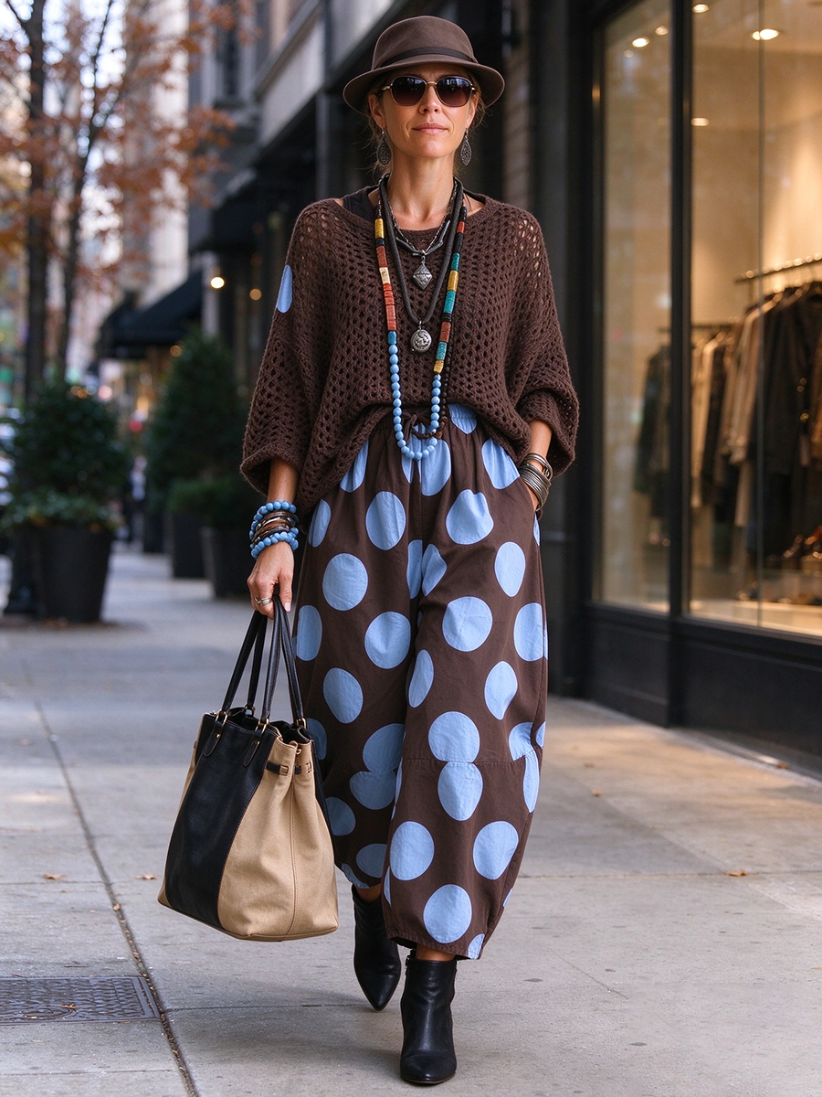 Casual Relaxed Brown Open-knit Mesh Sweater Top