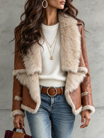 Casual Brown Faux Leather And Shearling Jacket