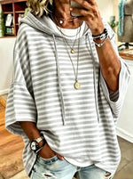 Relaxed-fit Casual Striped Cotton Hoodie