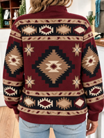 Bold Oversized Aztec Geometric Print Quarter-zip Sweatshirt