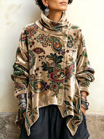 Vintage-style Paisley Print Velvet Long Top