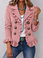 Vintage Ruffle-Trim Suede-Texture Blazer