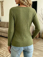 V-neck Twist Front Ribbed Long Sleeve Knit Top