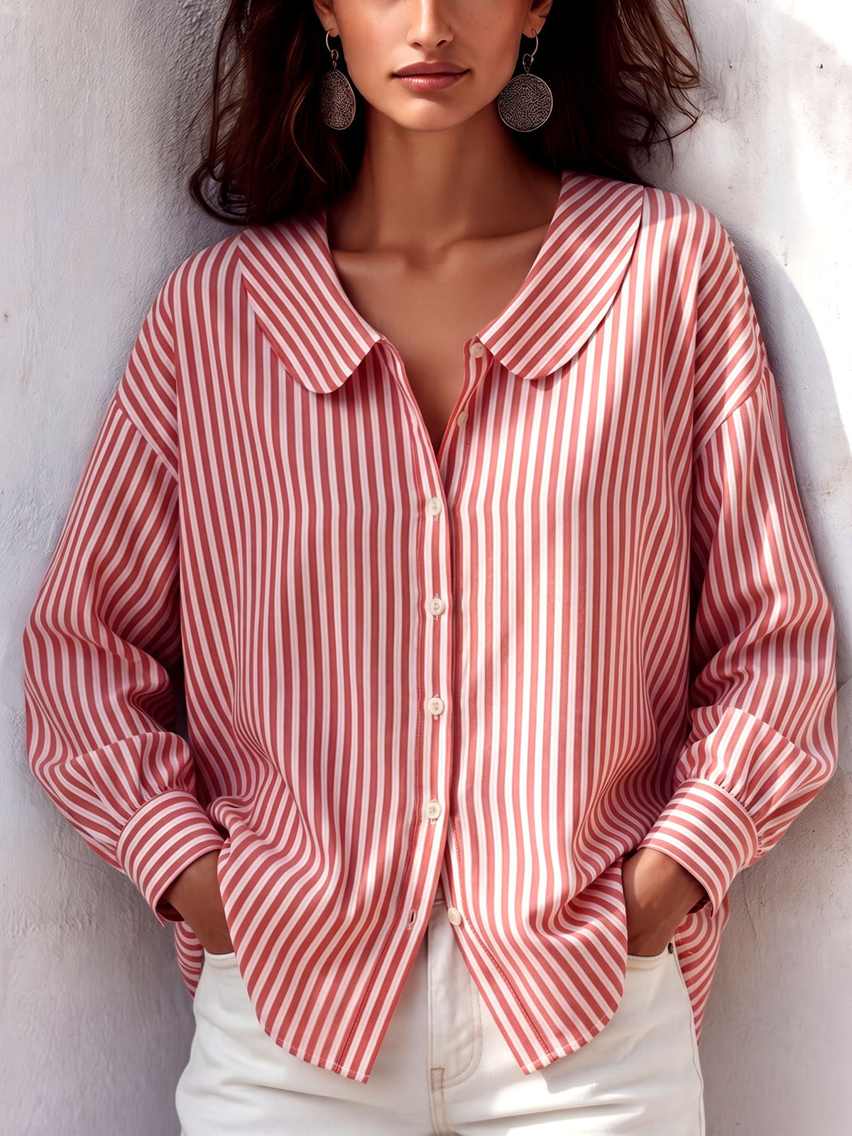 Retro Cozy Peter Pan Collar Striped Shirt