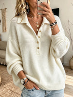 Collared Henley-style Knit Sweater