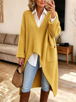 Chic Oversized V-neck Asymmetric Hem Pull-over Sweater