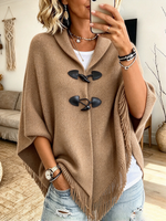Chic Cozy Fringe Knit Toggle Cape
