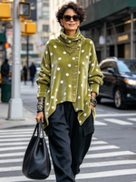 Chic Asymmetrical Buttons Polka Dot Velvet Top