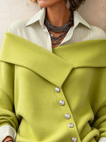 Chic Asymmetric Relaxed Faux Two-piece Olive Green Sweatshirt