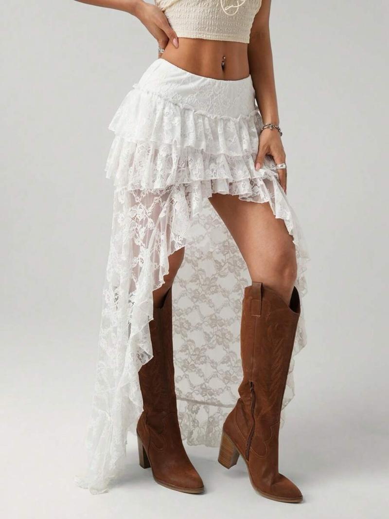 Stylish Lace Ruffle Skirt