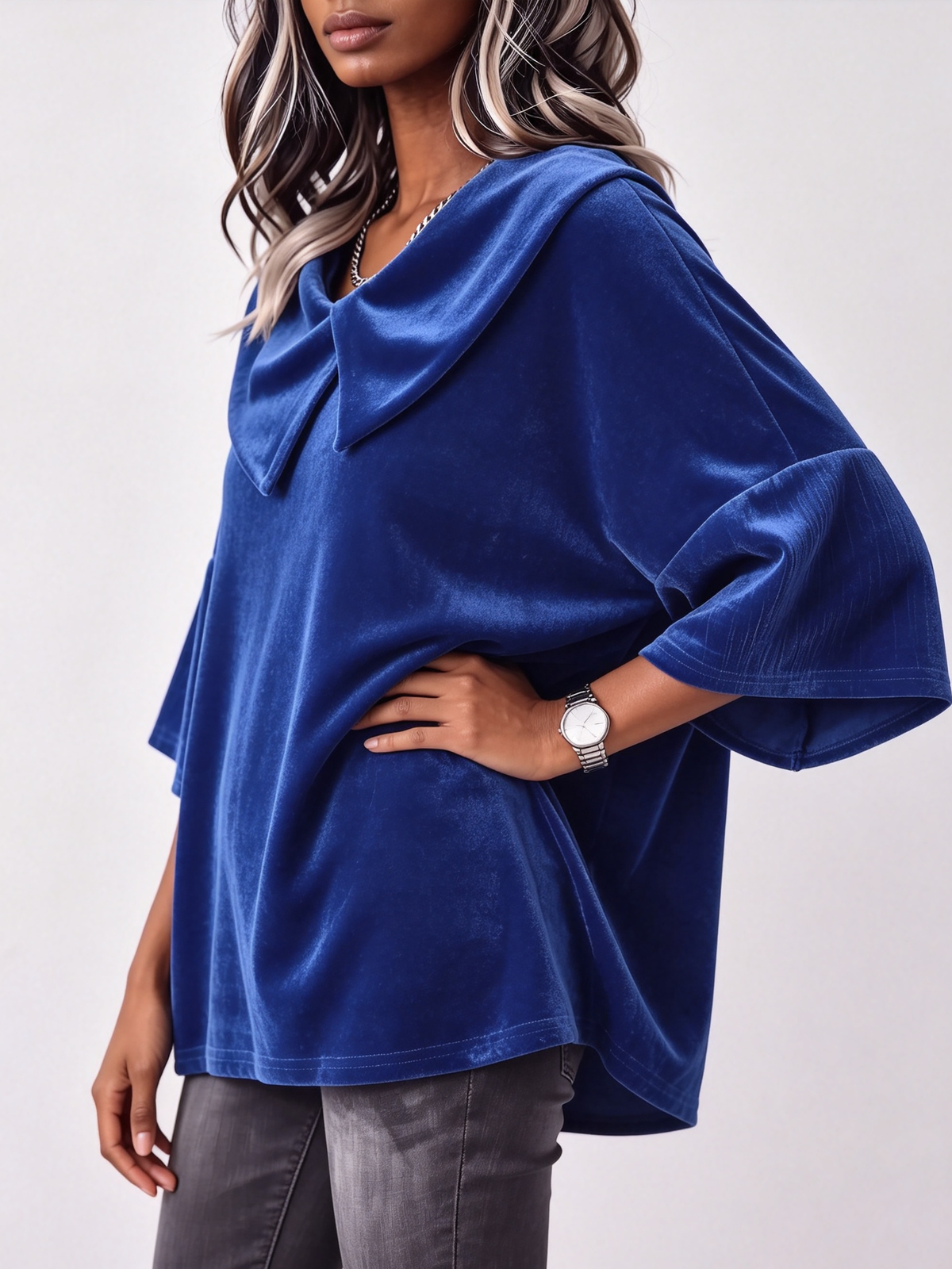 Elegant Peter Pan Collar Flared Sleeve Velvet Shirt