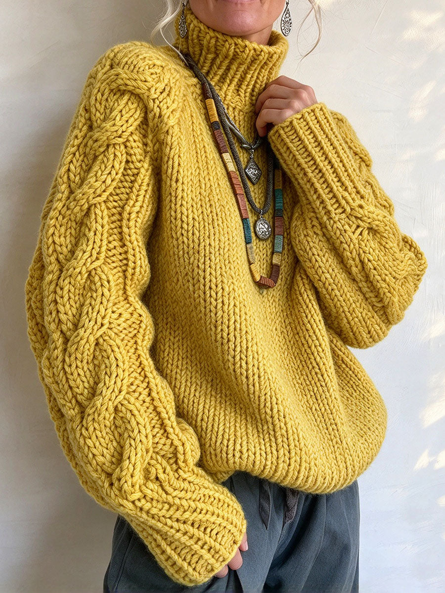 Relaxed Chunky Cable Knit Turtleneck Sweater