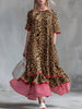 Elegant Ruffled Leopard-print Linen And Cotton Dress
