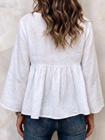 Women's Casual Deep V-Neck Peplum Long Sleeve Blouse