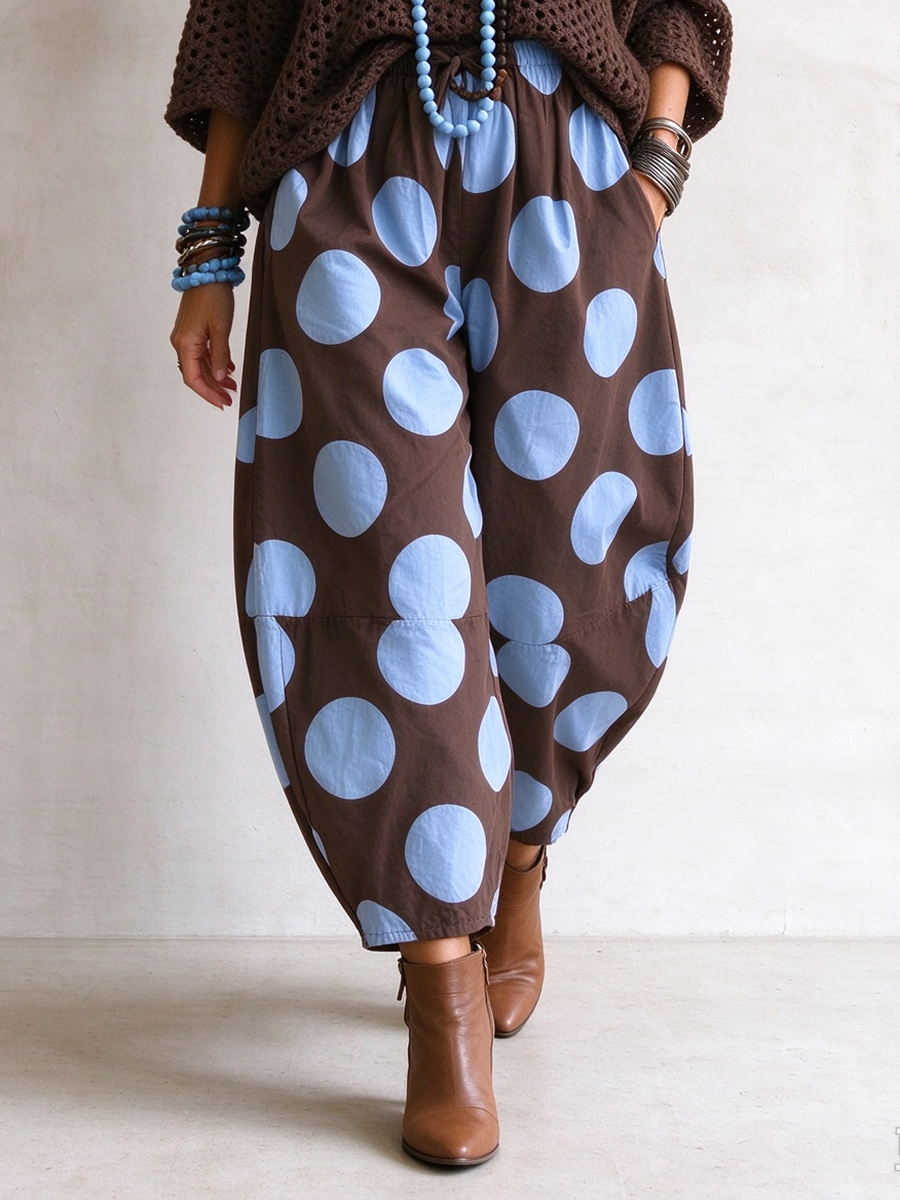 Chic Fall Winter Polka Dot Casual Wide Leg Pants