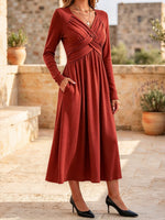 Elegant And Cozy Crossover V-neck Knitted Midi Dress
