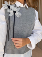 Casual 3d Floral Knit Vest And Wide-leg Pants Set