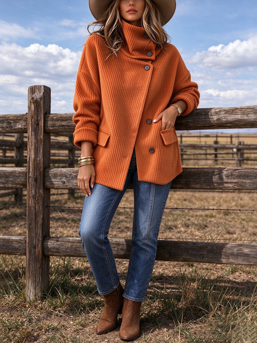 Chic Asymmetric Button Design Corduroy Jacket