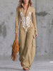 Boho-chic Stripe Linen Wide-Leg Jumpsuit