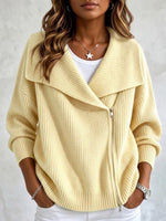 Collared Knit Jacket With Double Zippers