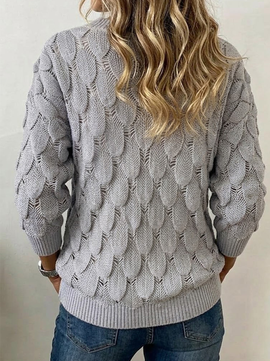 Open-knit V-neck Long-sleeve Sweater With Feather-like Texture