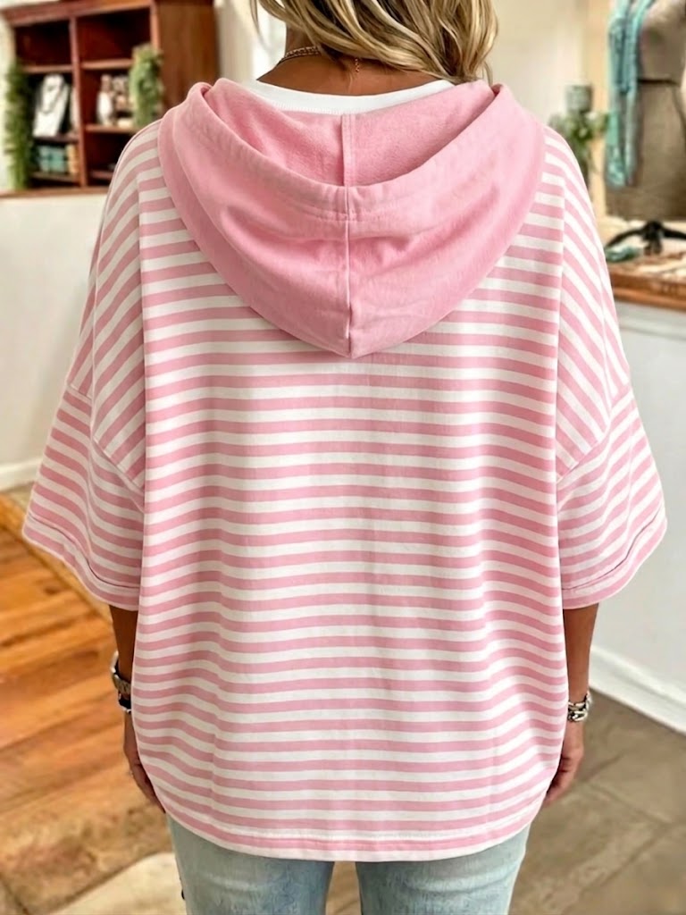 Relaxed-fit Casual Striped Cotton Hoodie