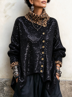 Sparkly Chic Party Asymmetrical Button Sweater