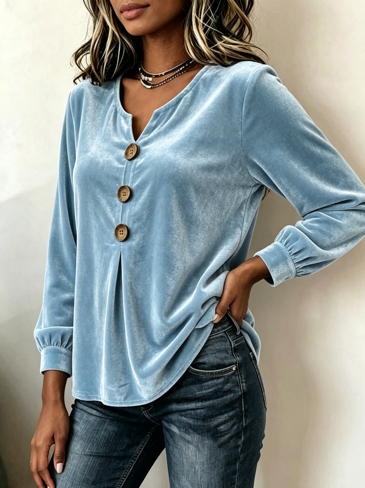 Elegant Soft Velvet Button-down Shirt Top