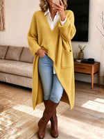 Chic Oversized V-neck Asymmetric Hem Pull-over Sweater