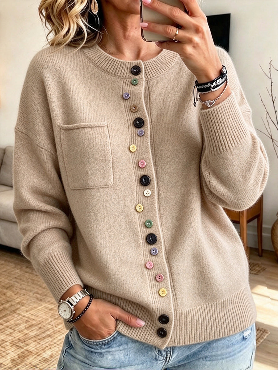 Cozy, Casual, Multi-color Button-up Knit Cardigan