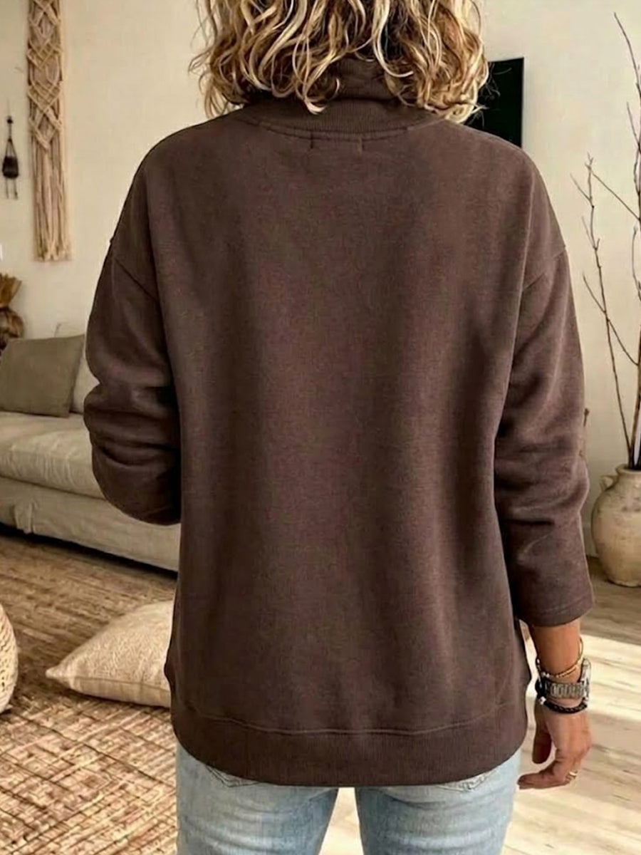 Solid-color Casual Sweatshirt With A Mock Neck And Raglan Sleeves