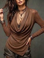 Chic Shimmering Draped Cowl-neck Knit Top