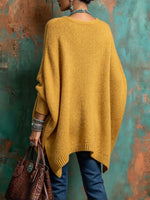 Vibrant Mustard Oversized Knit Poncho Pullover