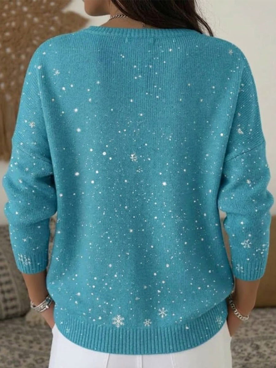 Christmas Tree Print Henley Neck Knit Sweater
