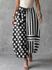 Contrast Polka Dot Stripe Linen Drawstring Harem Midi Pants