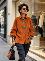 Chic Statement Corduroy Button-up Oversized Tunic Top